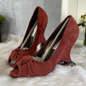 NEW Spiegel Vintage Y2K Suede Gathered Twist Wedge Heels Size 5.5